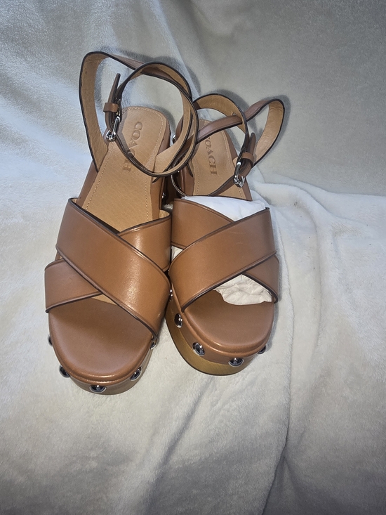 Coach Shoes - Coach Tan Leather Crisscross Platform Sandals